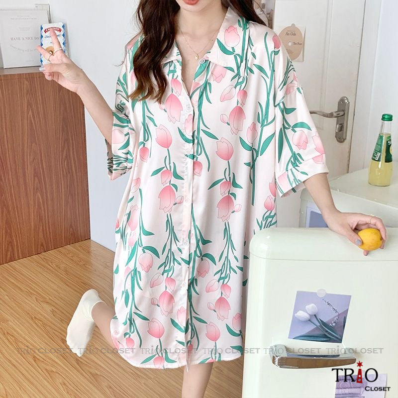 Half Sleeve Ice Silk Long Shirt 13
