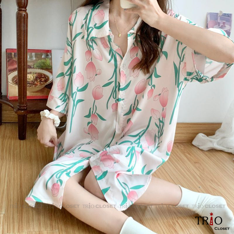Half Sleeve Ice Silk Long Shirt 13