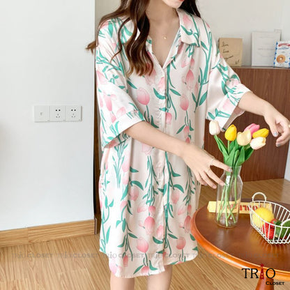 Half Sleeve Ice Silk Long Shirt 13