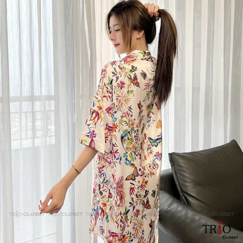 Half Sleeve Ice Silk Long Shirt 06
