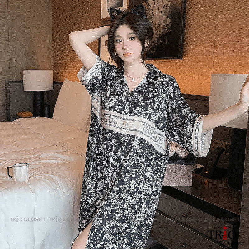 Half Sleeve Ice Silk Long Shirt 07