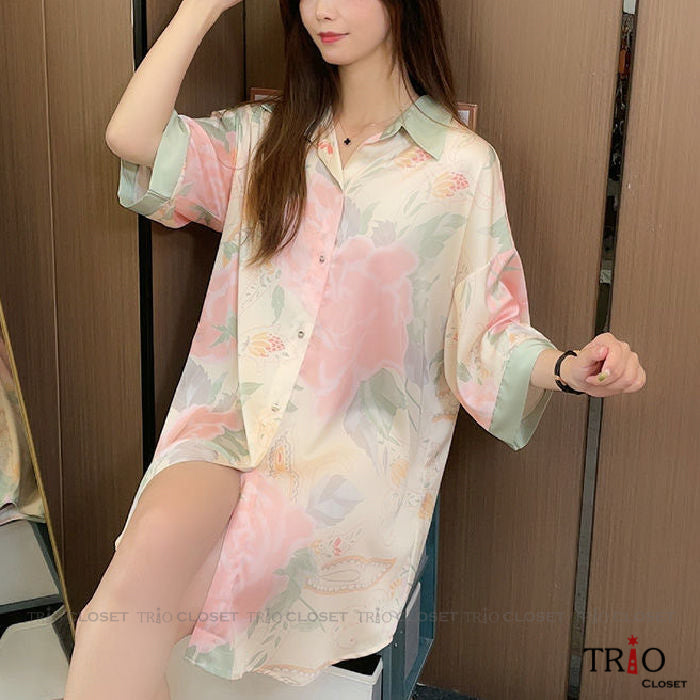 Half Sleeve Ice Silk Long Shirt 08