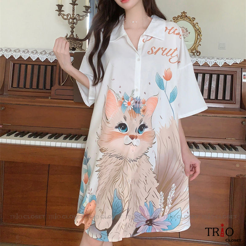 Half Sleeve Ice Silk Long Shirt 09