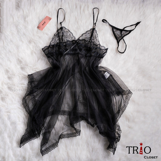 Soft Net Night Dress Black