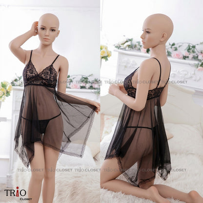 Aesthetic Soft Net Night Dress Black