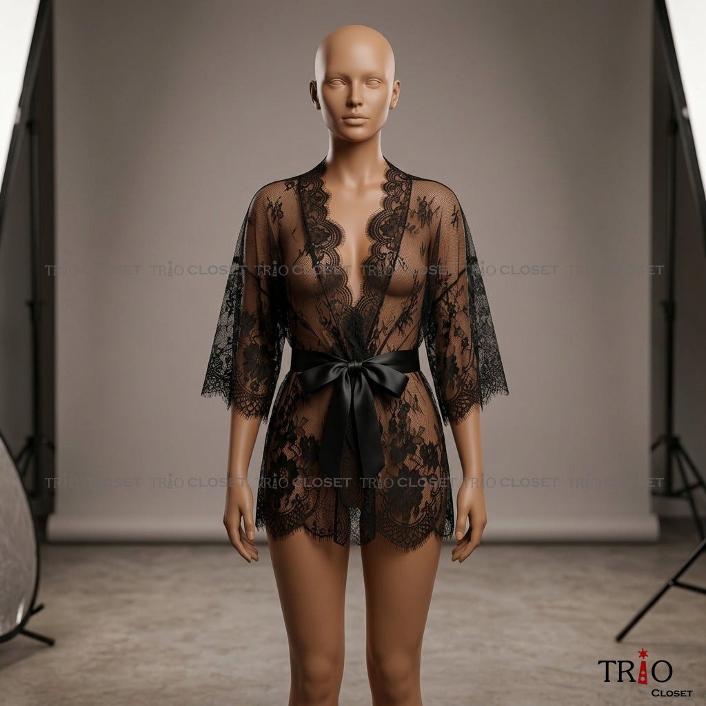 Aesthetic Transparent Net Shrug Black
