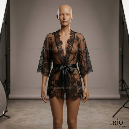 Aesthetic Transparent Net Shrug Black