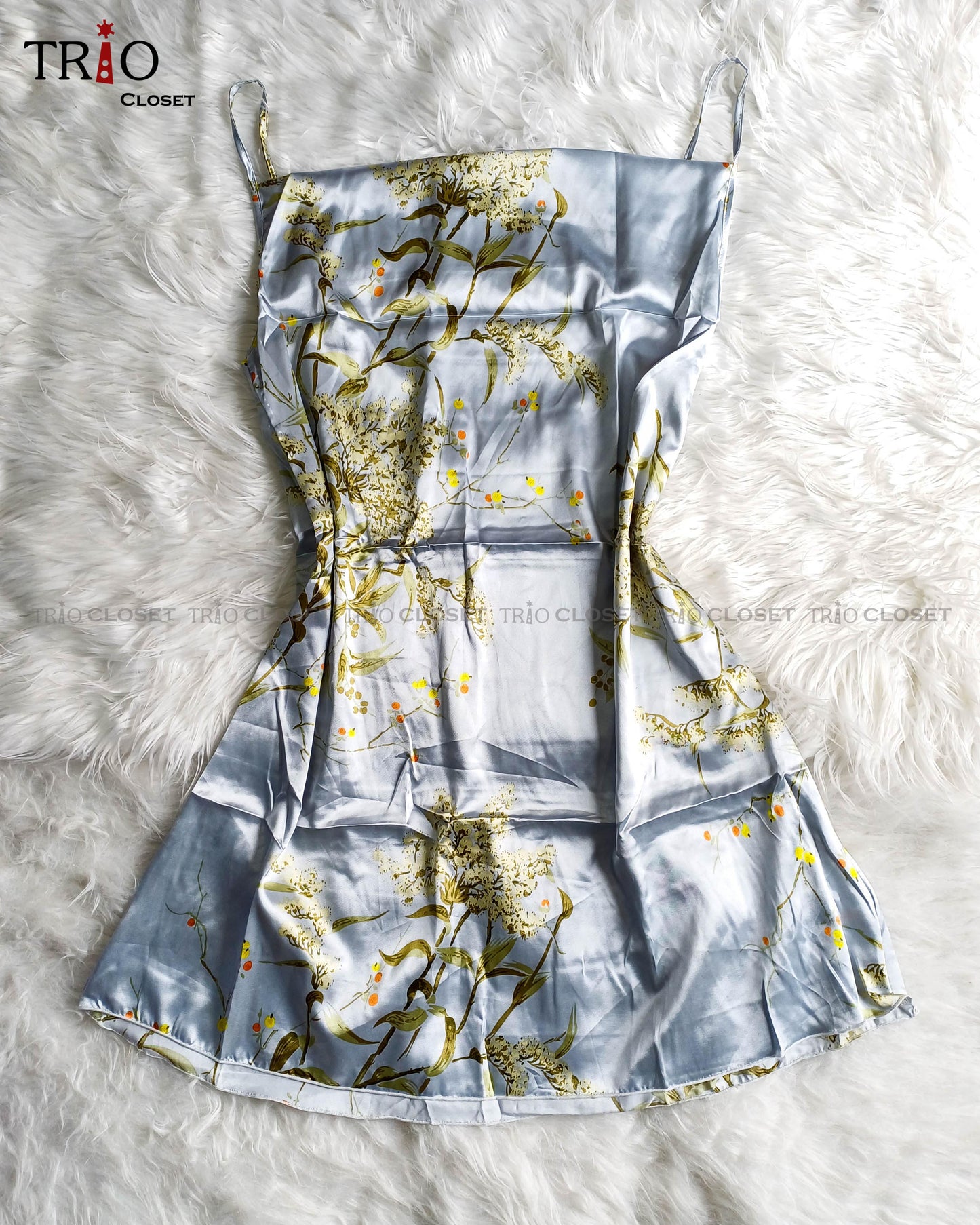 Top-end Printed Silk Night Dress Grey