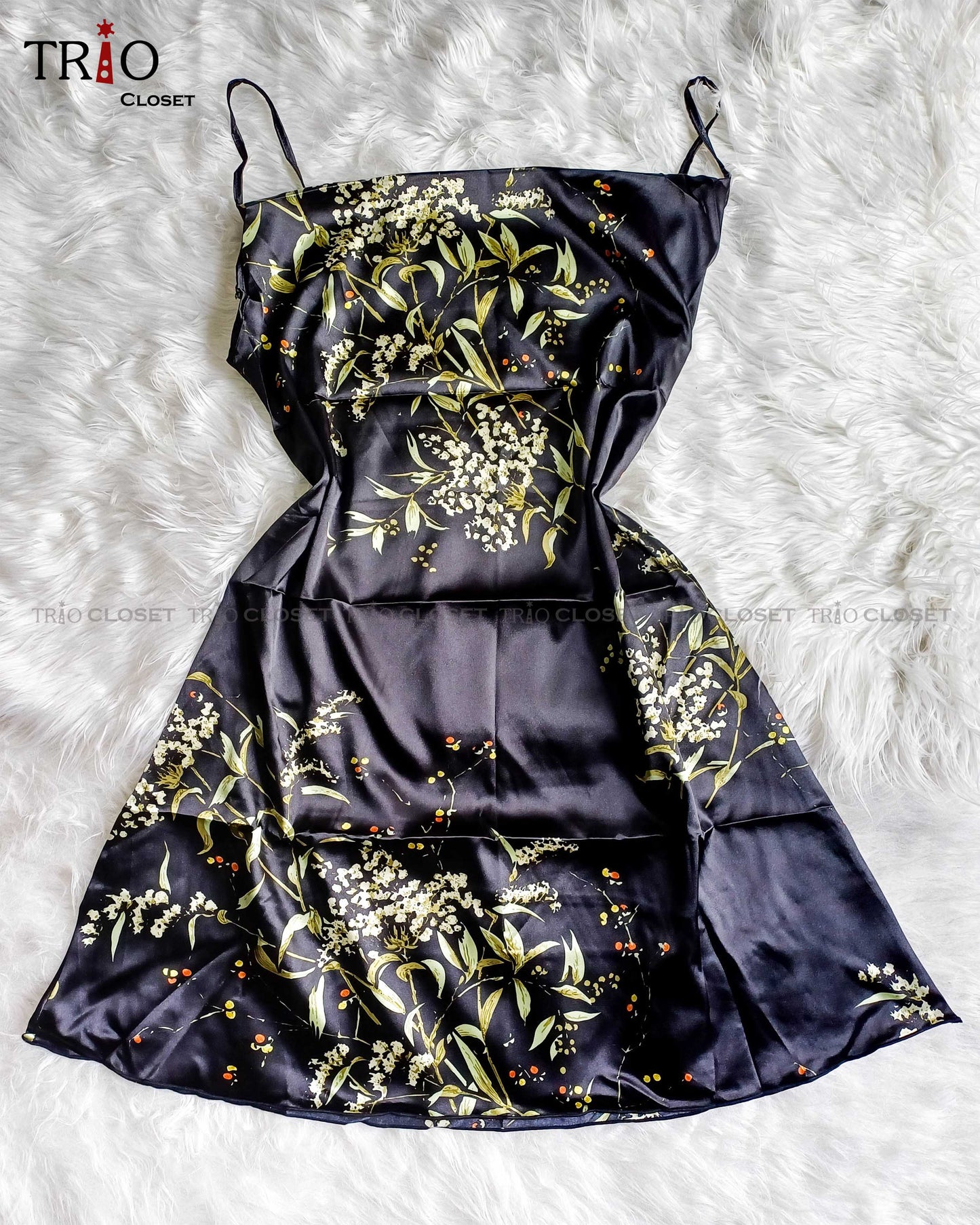 Top-end Printed Silk Night Dress Black