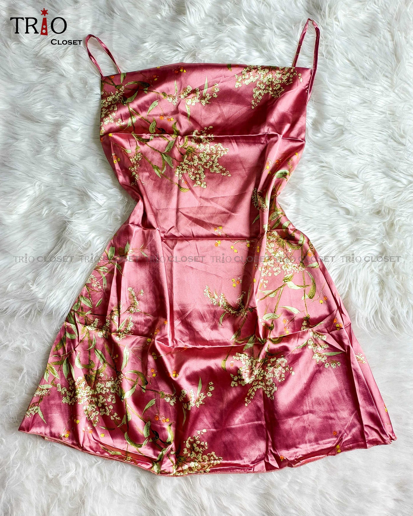 Top-end Printed Silk Night Dress Pink