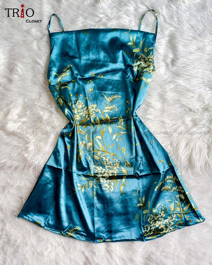 Top-end Printed Silk Night Dress Green