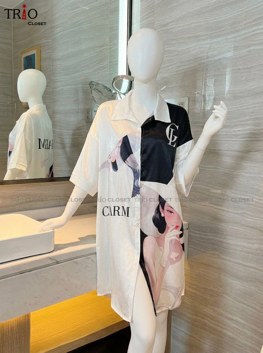 Half Sleeve Ice Silk Long Shirt White