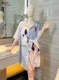 Half Sleeve Ice Silk Long Shirt Grey