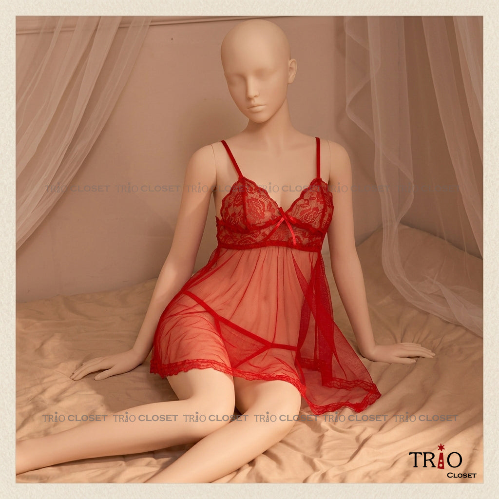 Aesthetic Soft Net Night Dress Red