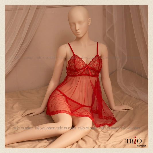 Aesthetic Soft Net Night Dress Red