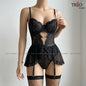 French See Through With Socks Night Dress Black
