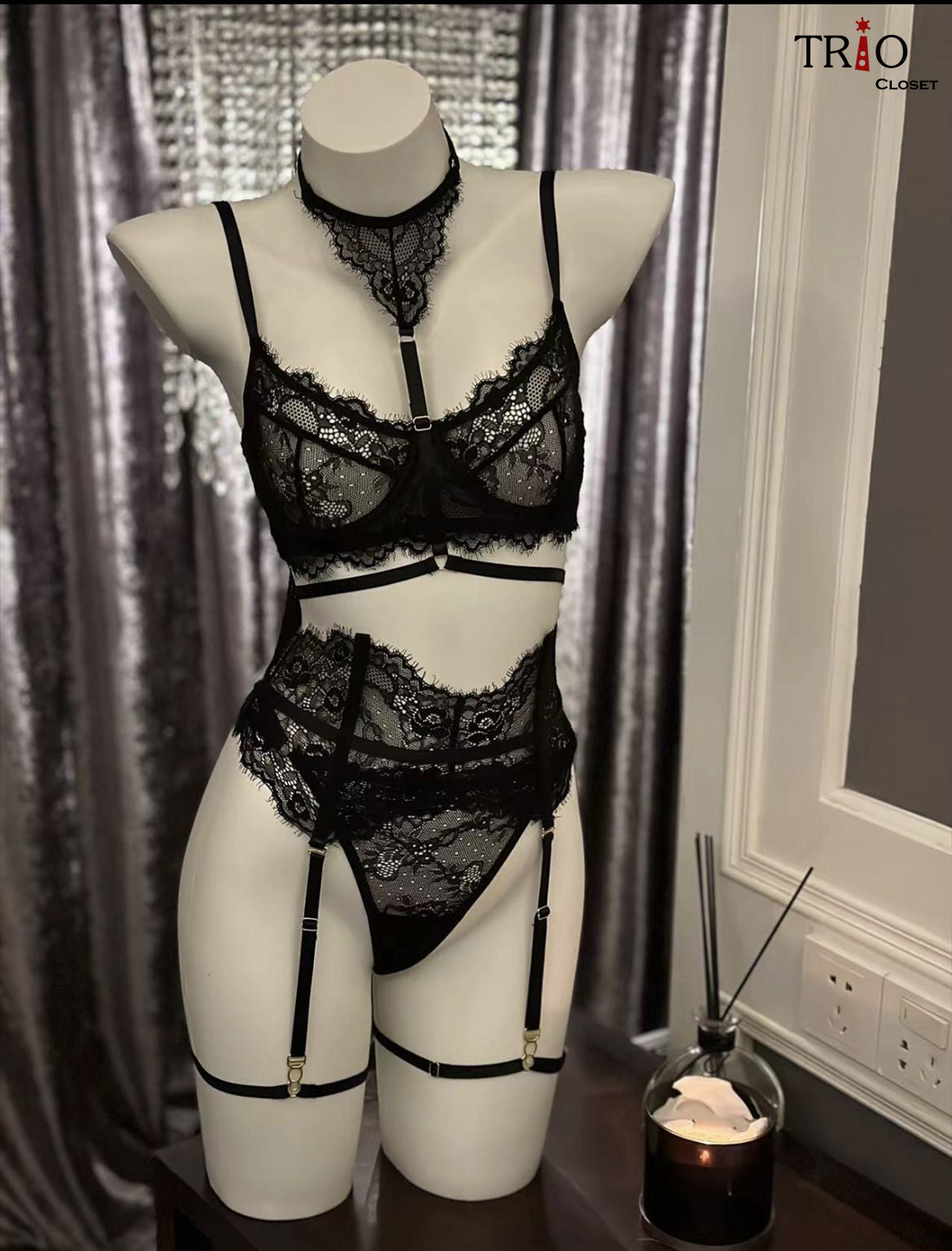 French Fancy Lingerie Set Black