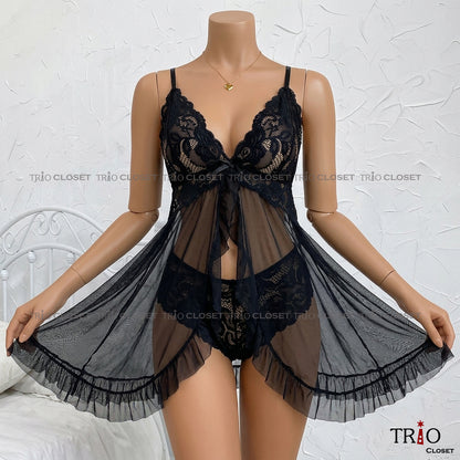 Soft V-Neck Night Dress Set Black