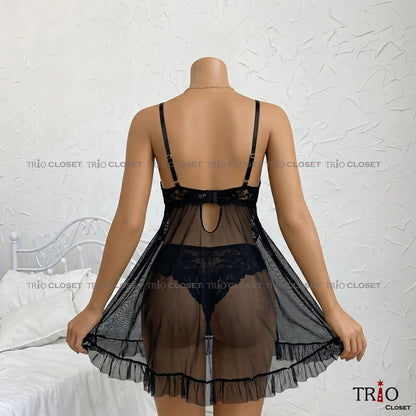 Soft V-Neck Night Dress Set Black