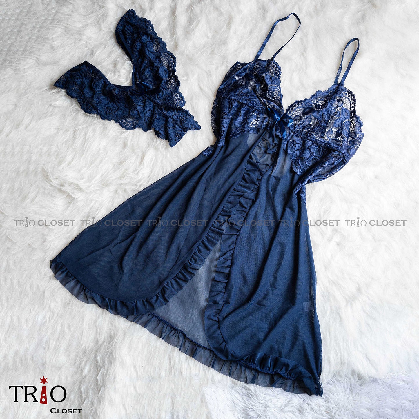 Soft V-Neck Night Dress Set Blue