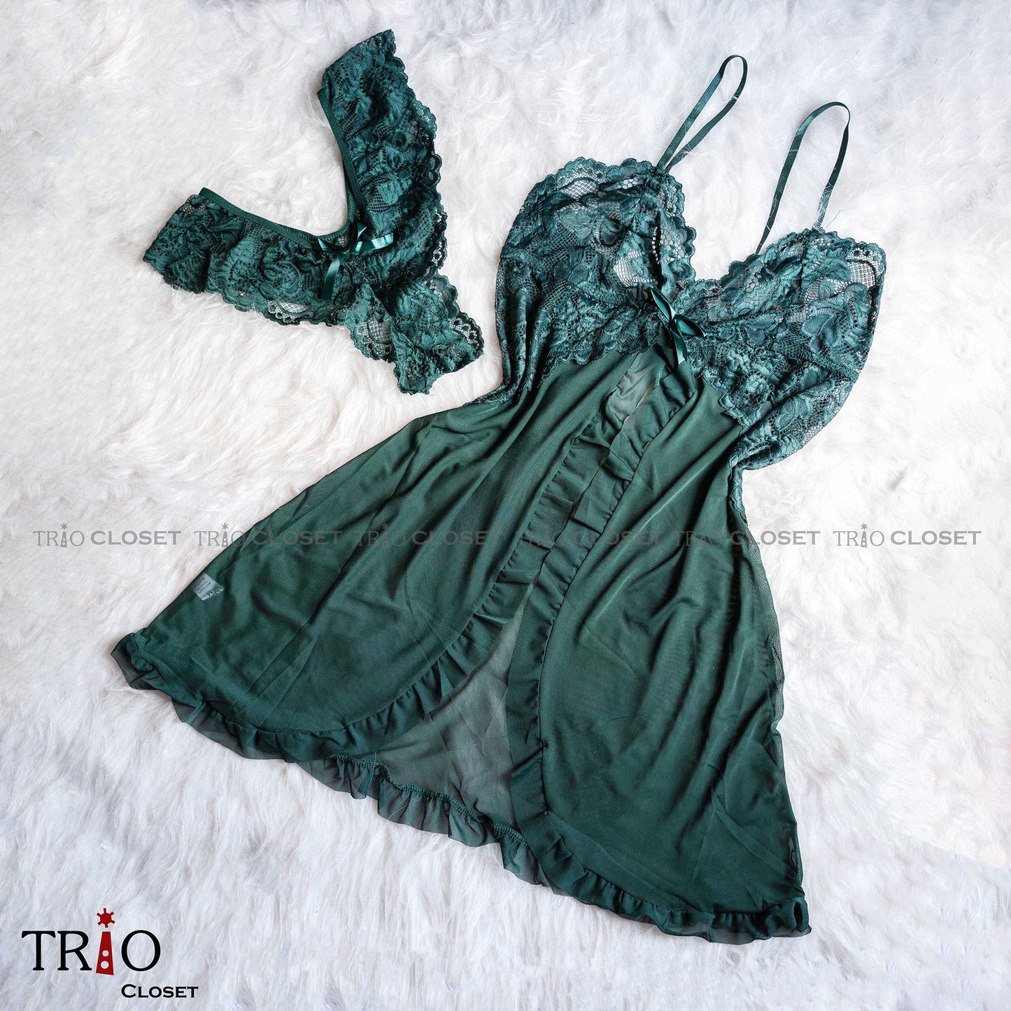 Soft V-Neck Night Dress Set Green