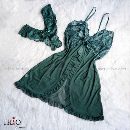 Soft V-Neck Night Dress Set Green