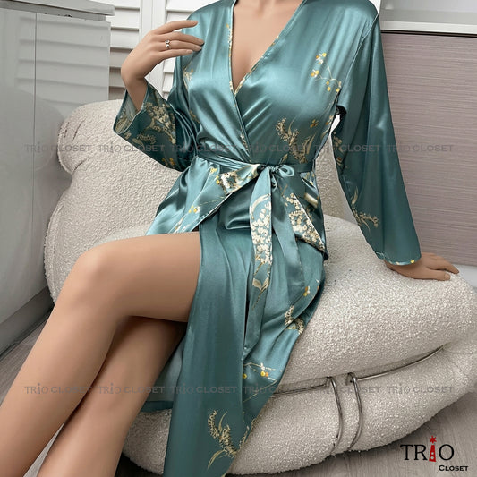 Printed Silk Shrug Peacock Blue