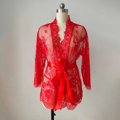 Transparent Net Shrug Red