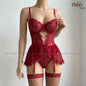 French See Through With Socks Night Dress Wine Red