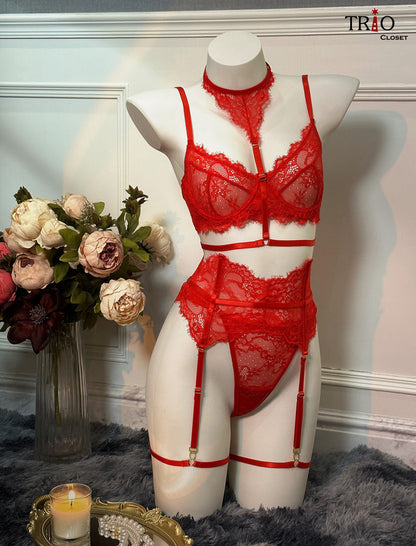 French Fancy Lingerie Set Red